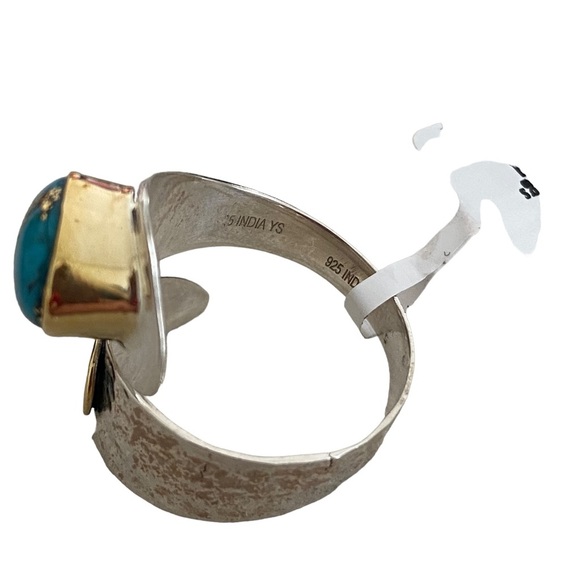 NWT Sterling silver 925 hammered wrap ring copper turquoise gold size 8 - Picture 4 of 7